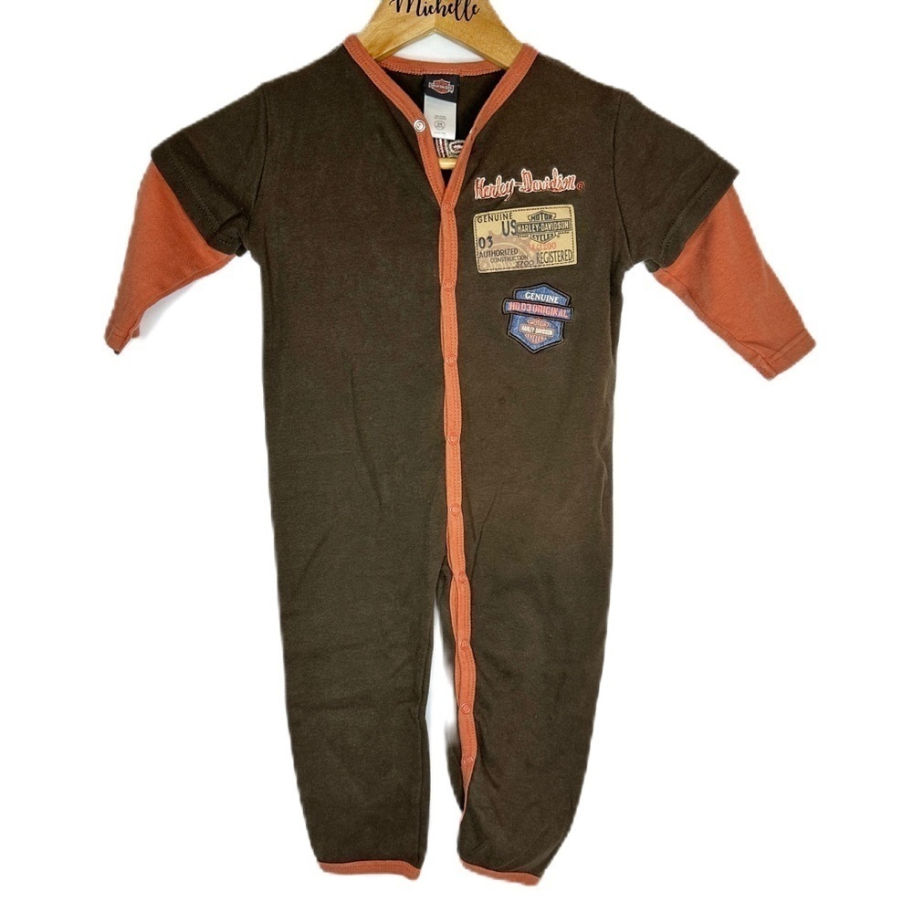 Harley Davidson Milwaukee WI Footless Long-sleeve Embroidered Onesie Size 24M